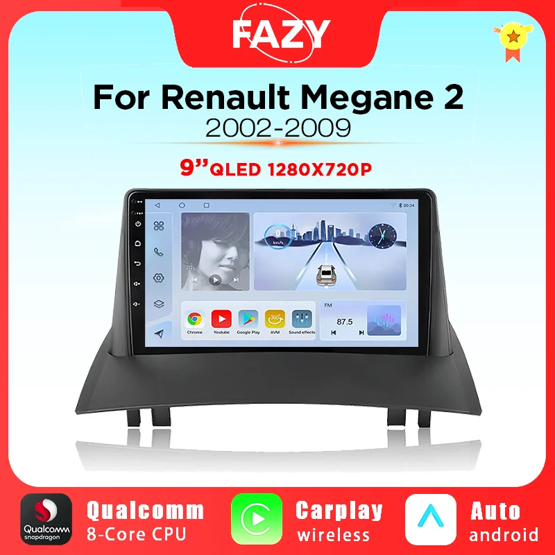 Автомагнитола 8 + 256 ГГц Android для Renault Megane 2 2002-2009 Carplay мультимедийный видеоплеер GPS