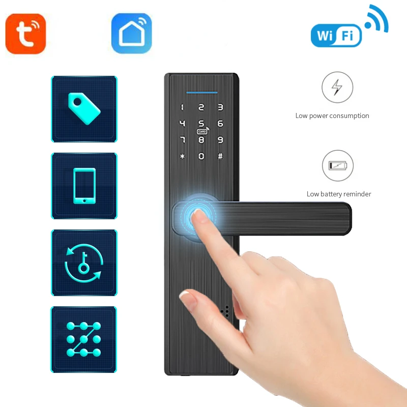 Wifi Electronic Door Lock With Tuya APP Remotely/Biometric Fingerprint/Smart Card /Password/Key Unlock RFID Door Lock
Wifi Electronic Door Lock With Tuya APP Remotely/Biometric Fingerprint/Smart Card /Password/Key Unlock RFID Door Lock
