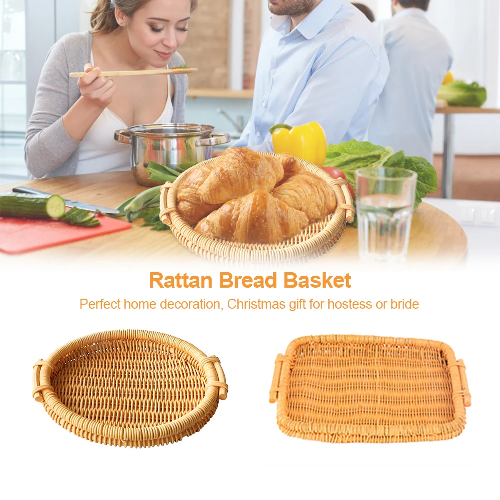 Hand-woven Rattan Round Basket Tray With Handle Bread Fruit Food Storage Platters Plate For Breakfast Drink Snack Coffee Tea
Hand-woven Rattan Round Basket Tray With Handle Bread Fruit Food Storage Platters Plate For Breakfast Drink Snack Coffee Tea