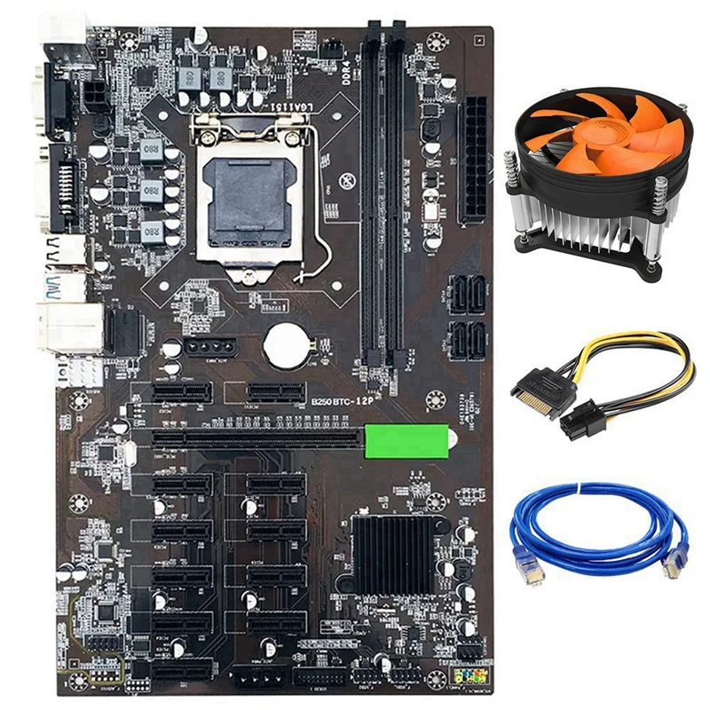 B250 BTC Mining Motherboard LGA 1151 DDR4 With Cooling Fan+SATA 15Pin To 6Pin Power Cord+RJ45 Network Cable For Miner
B250 BTC Mining Motherboard LGA 1151 DDR4 With Cooling Fan+SATA 15Pin To 6Pin Power Cord+RJ45 Network Cable For Miner