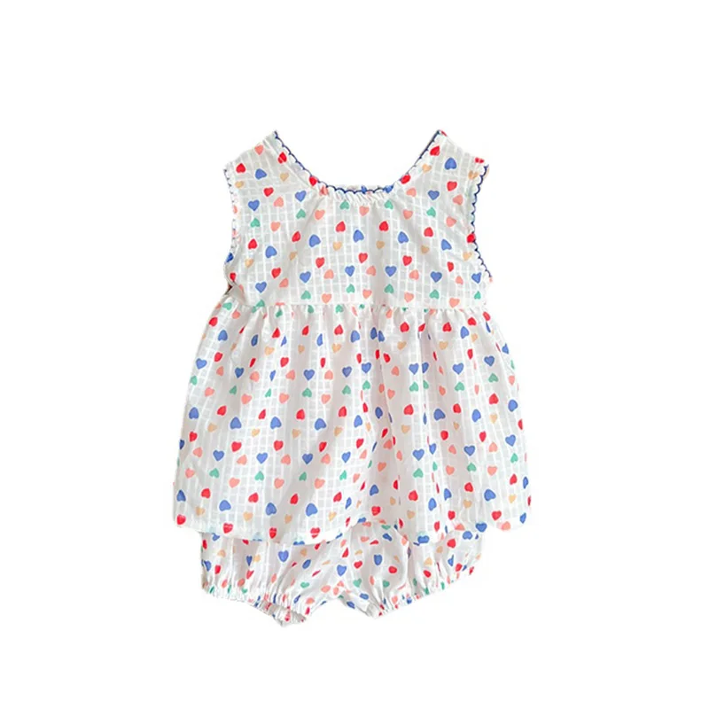 Summer Children's Clothing Cute Baby Girl Clothes Kids Heart-shaped Sleeveless Dress Tops Shorts Two Piece Set Infant Sets 
Summer Children's Clothing Cute Baby Girl Clothes Kids Heart-shaped Sleeveless Dress Tops Shorts Two Piece Set Infant Sets