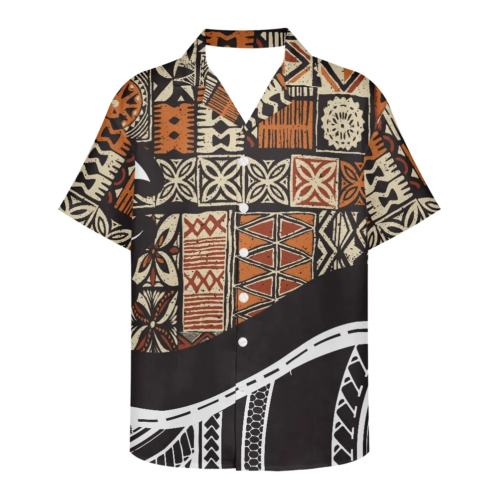 

HYCOOL Traditional Pacific Tapa Cloth Melanesia Samoa Shirts For Men Polynesian Tribal Loose Fit Casual Party 5xl Hawaiian Shirt