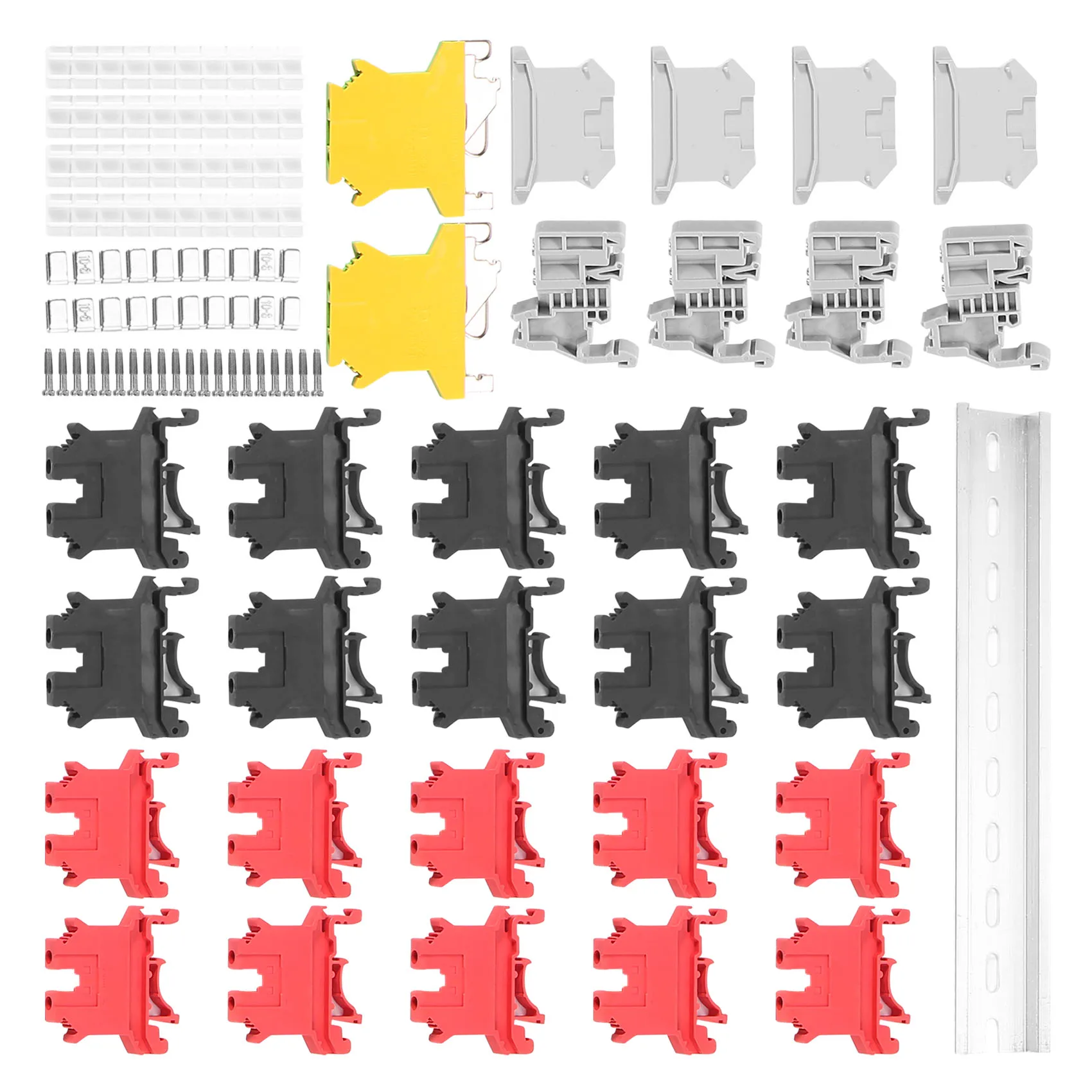 DIN Rail Terminal Blocks Kit Terminal+Ground Blocks+Aluminum Rail+End Brackets+End Covers+ Kits
DIN Rail Terminal Blocks Kit Terminal+Ground Blocks+Aluminum Rail+End Brackets+End Covers+ Kits