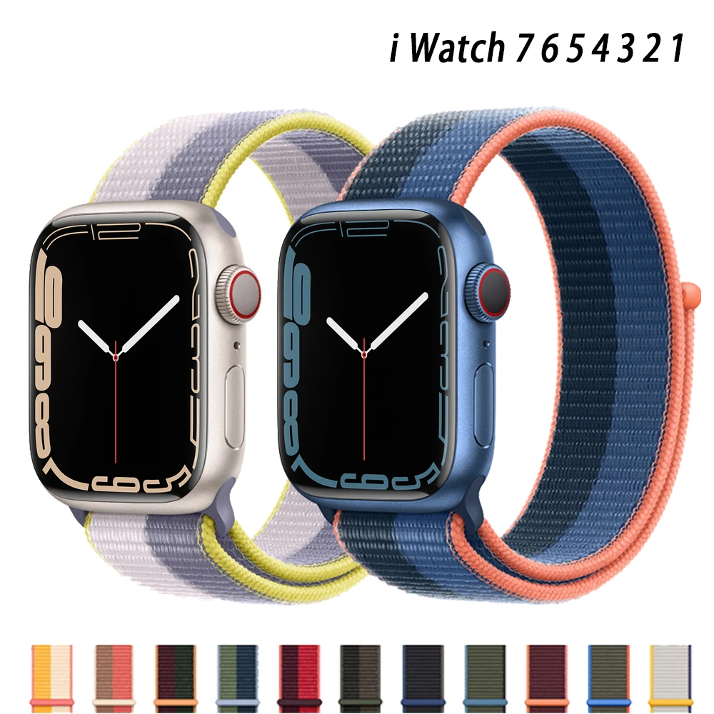 Ремешок нейлоновый для Apple Watch Band 44 мм 40 41 браслет iWatch Series7 6 Se 5 4 3 2 1 38 42 45 | Наручные