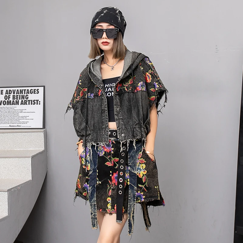 Two-pieces Denim Short Dress Set Women Floral Printed Hooded Outfit And Short Skirts Summer Fringe Jeans Skirt Set
Two-pieces Denim Short Dress Set Women Floral Printed Hooded Outfit And Short Skirts Summer Fringe Jeans Skirt Set