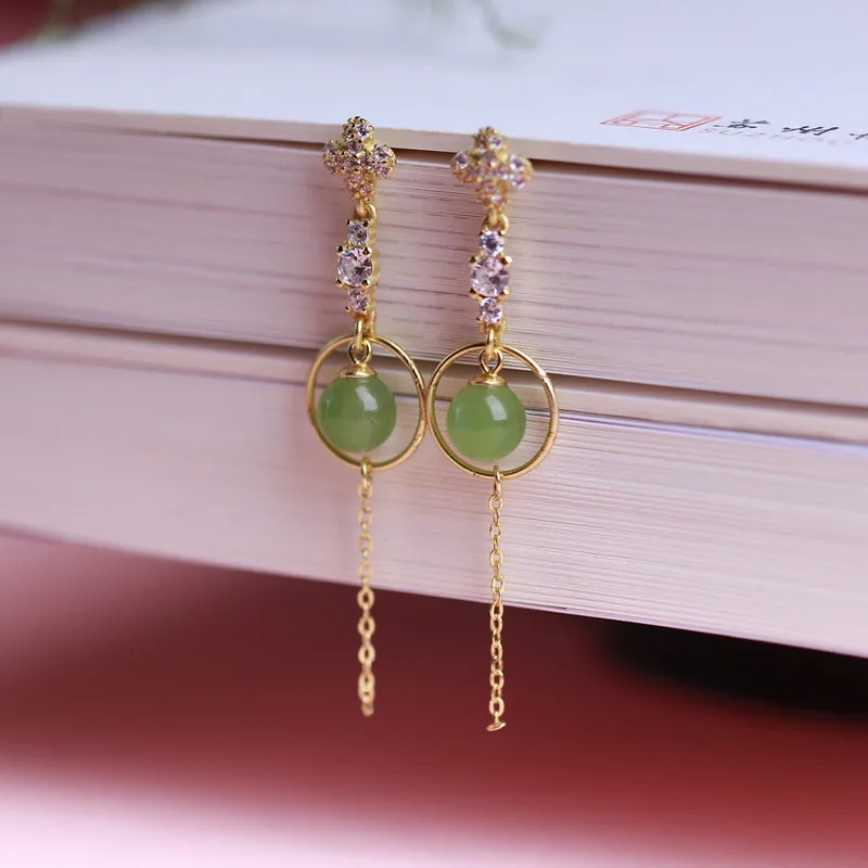 Natural Hotan Jade Jasper Round Bead Ear Hook Ear Line Atmospheric Girl Style Simple Fashion Versatile Ear Accessories Earrings
Natural Hotan Jade Jasper Round Bead Ear Hook Ear Line Atmospheric Girl Style Simple Fashion Versatile Ear Accessories Earrings