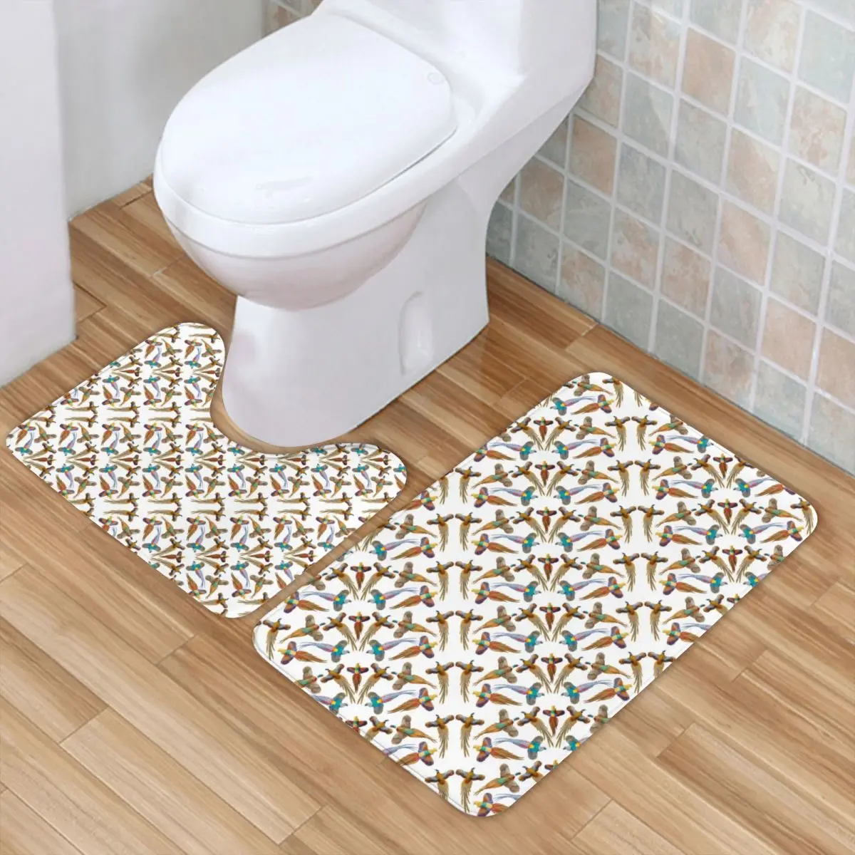 Моющийся коврик для ванной комнаты с птицами, 2 шт. 
Моющийся коврик для ванной комнаты с птицами, 2 шт.