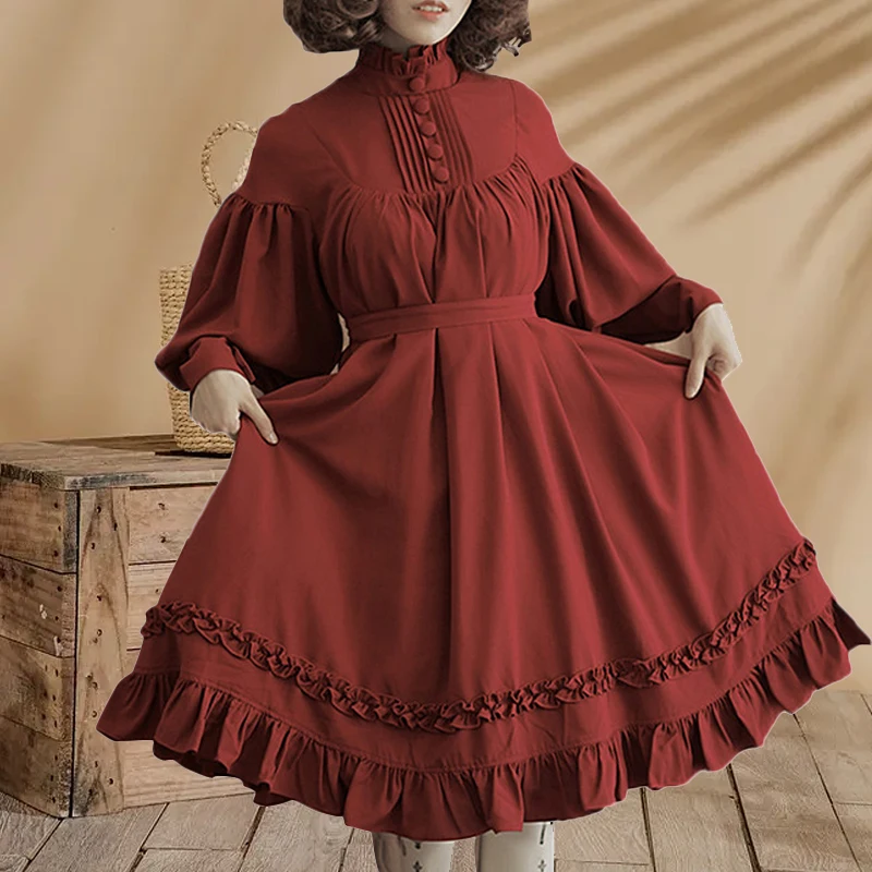 Vintage Lolita Style Dress Women Ladies Students Long Sleeve Loose Turtle Neck Lace Lantern Sleeve Cute Popular Dress Vestidos
Vintage Lolita Style Dress Women Ladies Students Long Sleeve Loose Turtle Neck Lace Lantern Sleeve Cute Popular Dress Vestidos