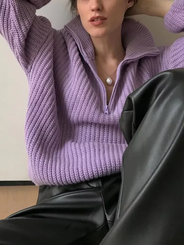 WOTWOY Autumn Winter Thickening Knitted Sweater Women Casual Zipper Polo Collar Loose Knitted Pullovers Female White Jumper 2021
WOTWOY Autumn Winter Thickening Knitted Sweater Women Casual Zipper Polo Collar Loose Knitted Pullovers Female White Jumper 2021