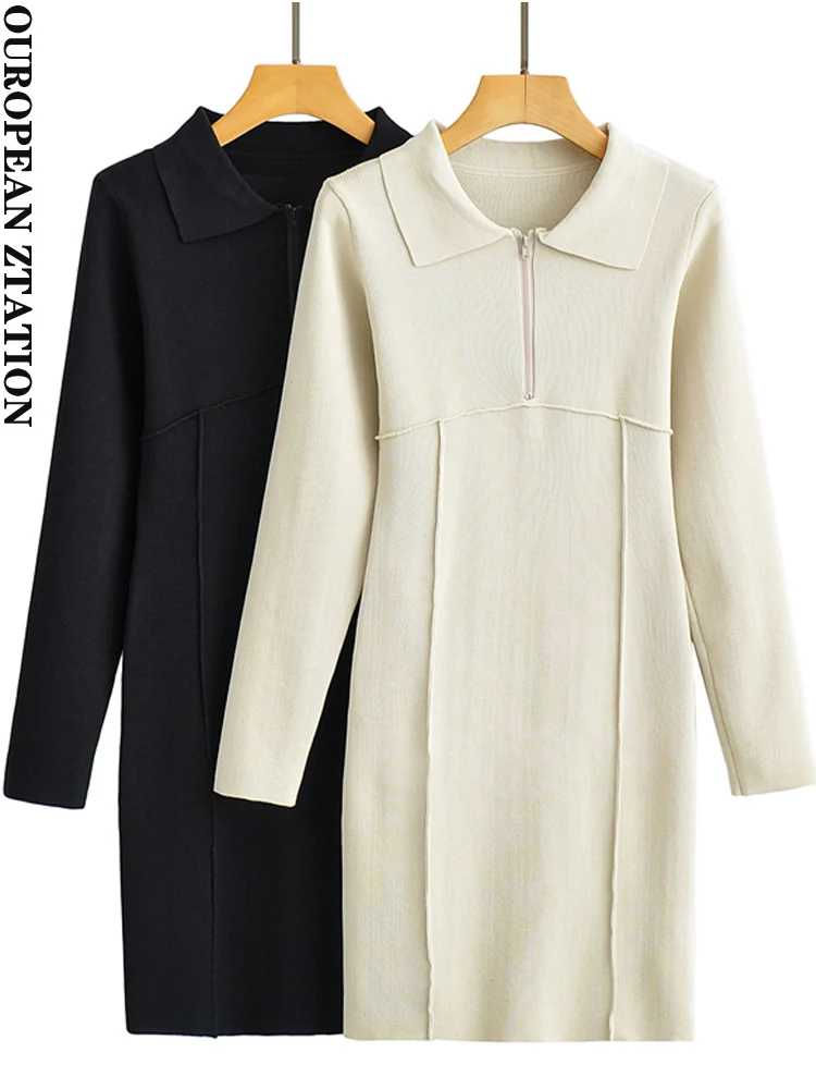 Women 2022 chic fashion fitted front zip crop knit mini dress vintage lapel long sleeve female dresses vestidos mujer
Women 2022 chic fashion fitted front zip crop knit mini dress vintage lapel long sleeve female dresses vestidos mujer