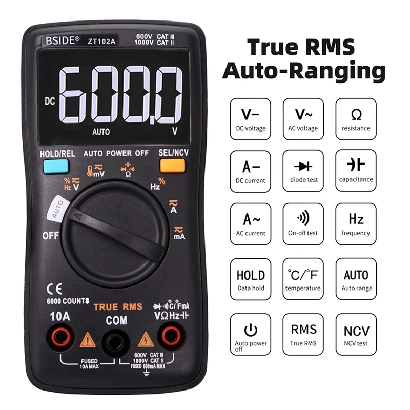 

Многофункциональный мультиметр BSIDE ZT-102A LCD 6000, автоматический/ручной тестер напряжения двойного режима