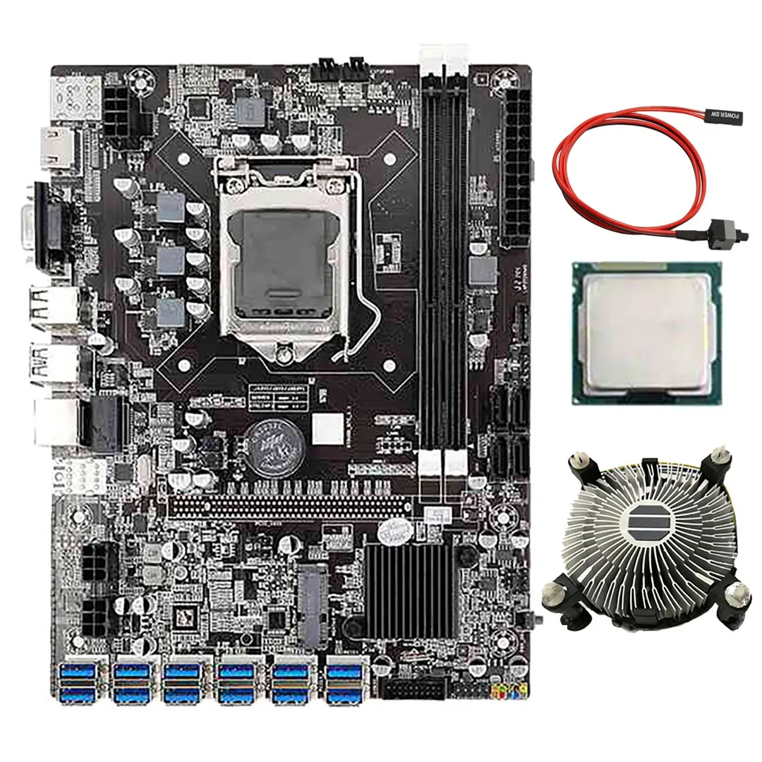 B75 BTC Mining Motherboard with G530/G630 CPU+Fan+Switch Cable 12 USB3.0 to PCIE GPU Slot LGA1155 DDR3 RAM SATA3.0+MSATA
B75 BTC Mining Motherboard with G530/G630 CPU+Fan+Switch Cable 12 USB3.0 to PCIE GPU Slot LGA1155 DDR3 RAM SATA3.0+MSATA