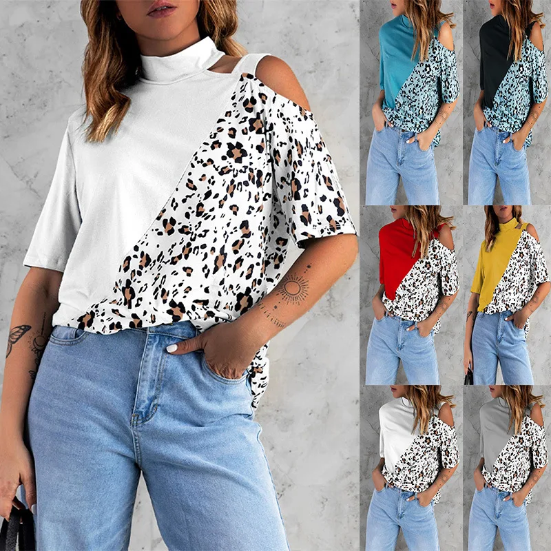 2022 Women's New Loose Round Neck T-shirt Women's Leopard Print Casual Stitching Short-sleeved Top Off Shoulder Tshirts Camiseta
2022 Women's New Loose Round Neck T-shirt Women's Leopard Print Casual Stitching Short-sleeved Top Off Shoulder Tshirts Camiseta