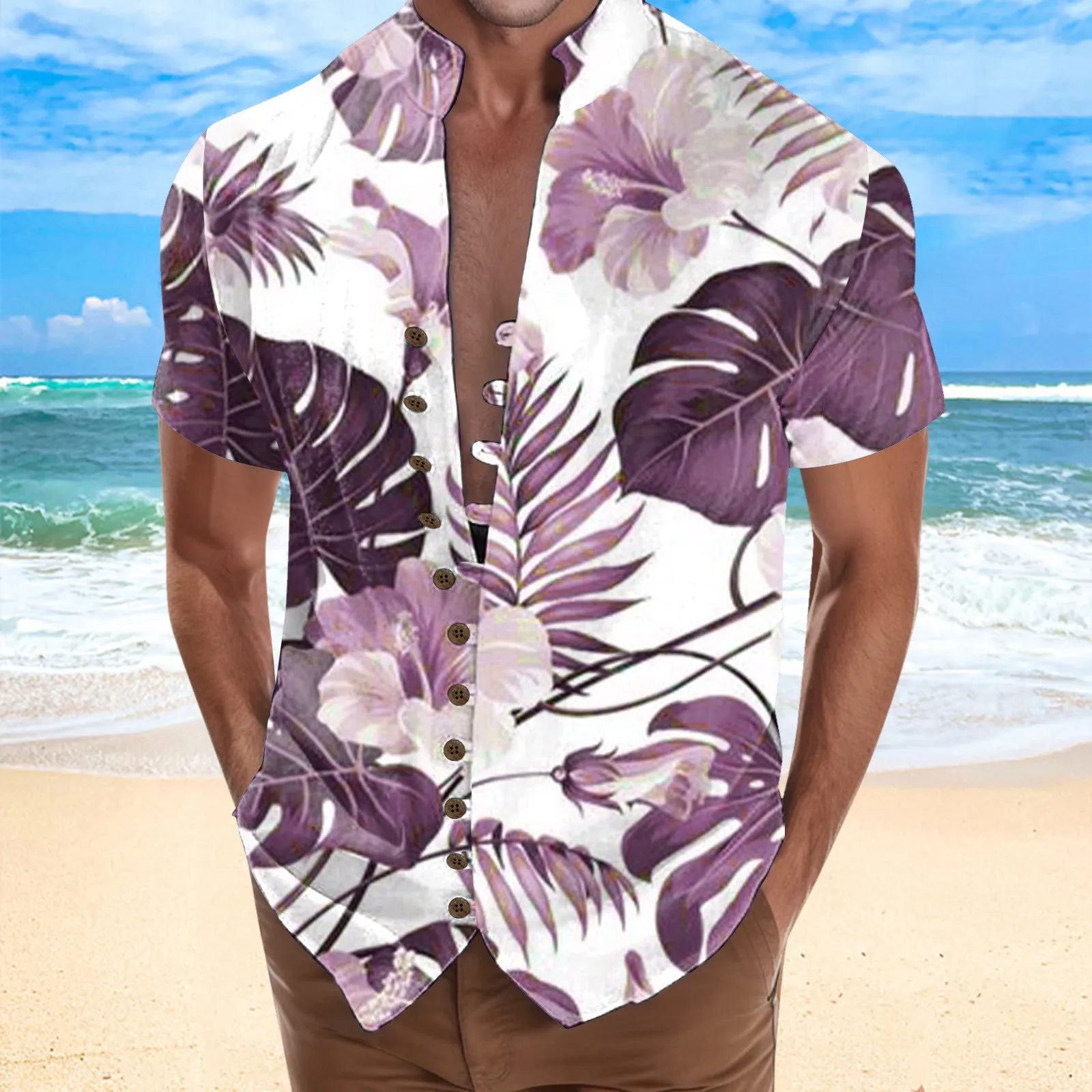 Hawaiian Shirts Beach Holiday Leisure Short-Sleeve Shirt Mens Button Stand Collar Shirt Holiday Vacation Travel Beach Clothing
Hawaiian Shirts Beach Holiday Leisure Short-Sleeve Shirt Mens Button Stand Collar Shirt Holiday Vacation Travel Beach Clothing