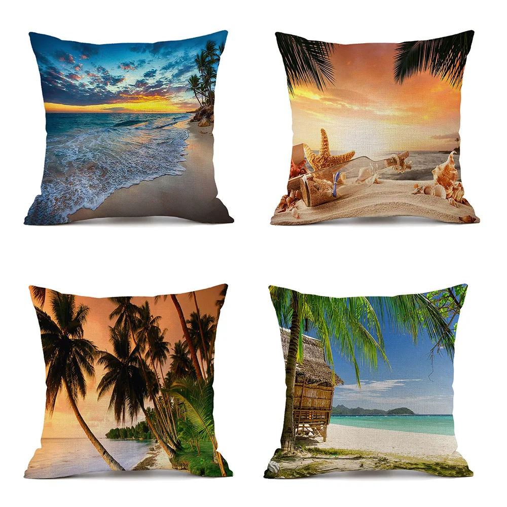 

Наволочка с Фото пейзаж гостиная спальня кровать сторона пляж кокосовое дерево рисунок художественная Подушка Обложка Cojines 45x45 Новый