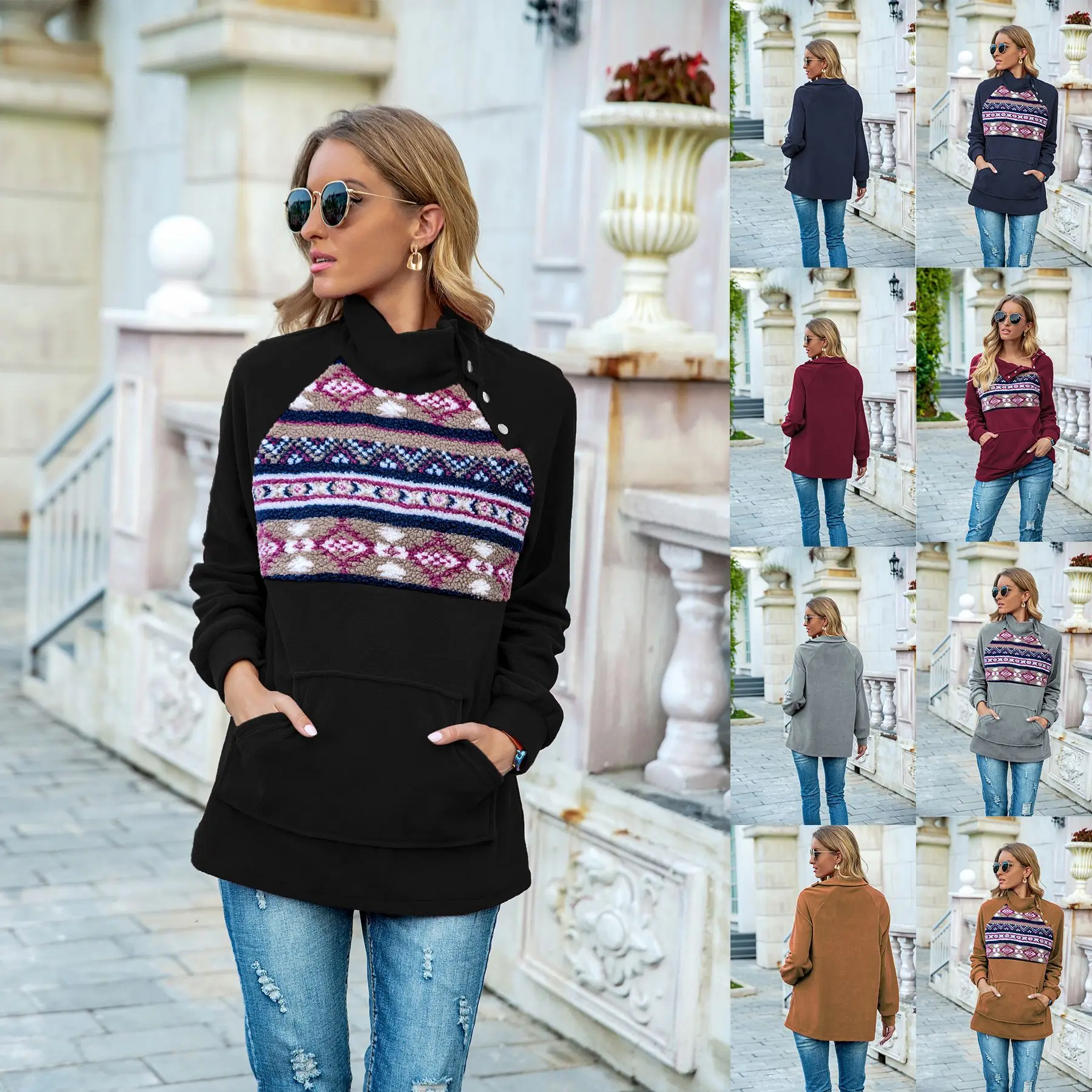 Autumn And Winter Women Clothing Plush Fleece Hoodie Fashion Print Clasps Pocket Long Sleeves High Collar Gilrs Casual Tops
Autumn And Winter Women Clothing Plush Fleece Hoodie Fashion Print Clasps Pocket Long Sleeves High Collar Gilrs Casual Tops