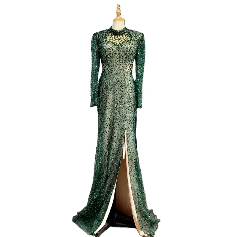 Green Long Sleeve High Collar Mermaid Leg Open Party Dresses Customized Best Price Formal Evening Gowns For Women
Green Long Sleeve High Collar Mermaid Leg Open Party Dresses Customized Best Price Formal Evening Gowns For Women