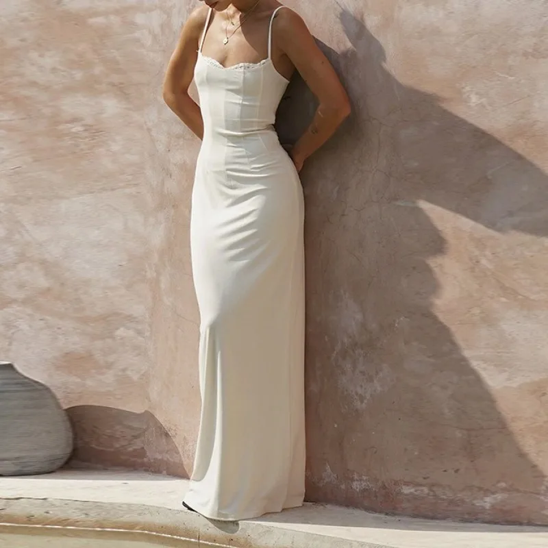 Women's White Elegant Maxi Dress 2023 Summer Solid Color Slim Lace Pleated High Waist Spaghetti Strap Long Dresses Lady Party
Women's White Elegant Maxi Dress 2023 Summer Solid Color Slim Lace Pleated High Waist Spaghetti Strap Long Dresses Lady Party