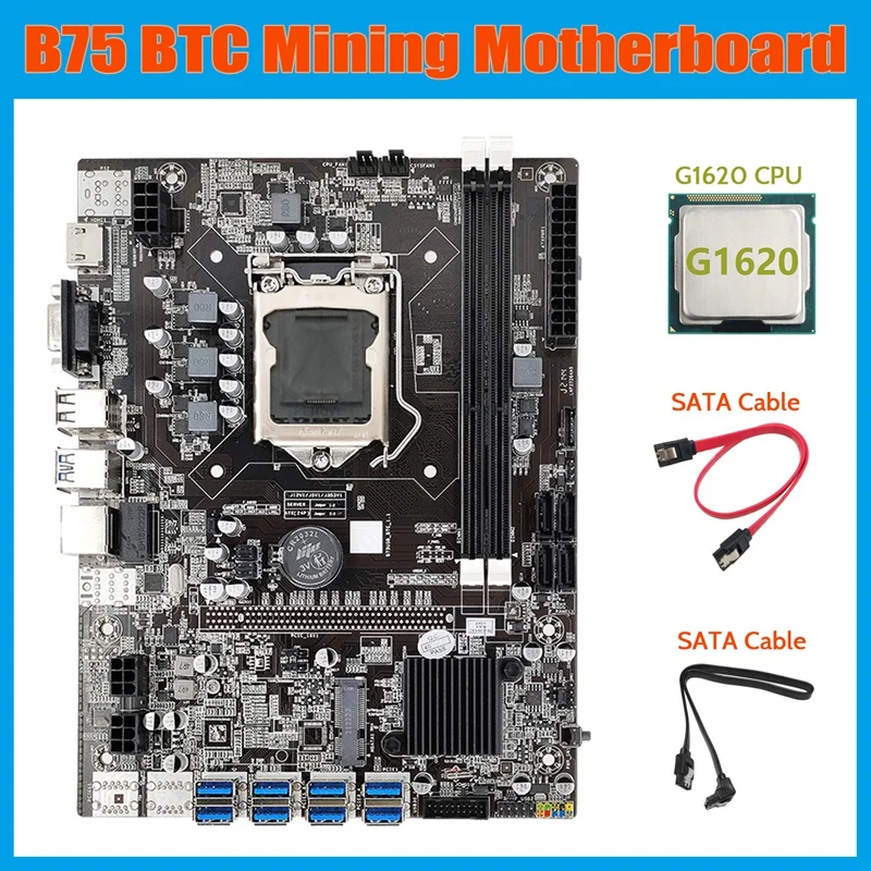 

Материнская плата B75 ETH для майнинга + процессор G1620 + кабель 2xsata LGA1155 8xpcie USB адаптер MSATA DDR3 B75 USB Майнер материнская плата