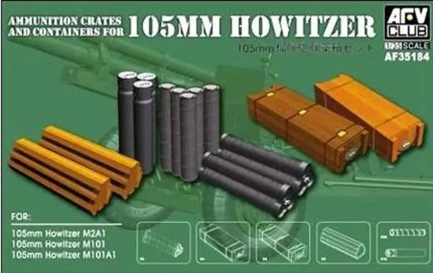 AFV CLUB AF35184 105 мм коробка для боеприпасов Howitzer для American M2A1/M101/M101A1
AFV CLUB AF35184 105 мм коробка для боеприпасов Howitzer для American M2A1/M101/M101A1