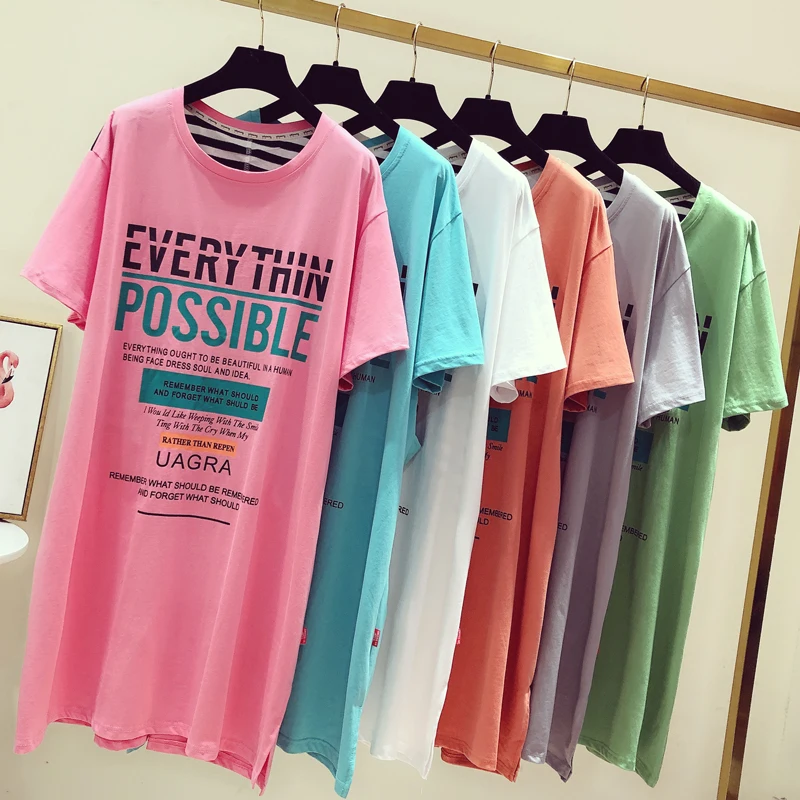 2022 Summer New Loose Pink Letters Printed T-shirt Dress Korean Style Slit Hemline Short Sleeve Popular Single Piece Dress Woman 
2022 Summer New Loose Pink Letters Printed T-shirt Dress Korean Style Slit Hemline Short Sleeve Popular Single Piece Dress Woman