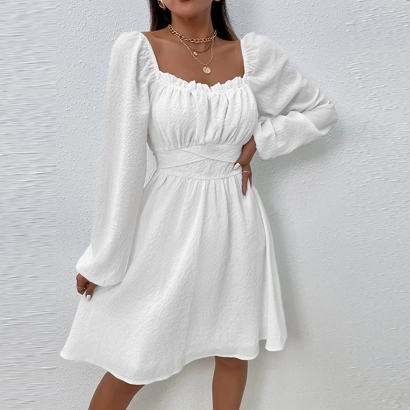 Retro Lantern Sleeve A-line Party Dress Women Spring Autumn Square Neck High Waist Tie Drape Dresses Office Lady Solid Vestidos
Retro Lantern Sleeve A-line Party Dress Women Spring Autumn Square Neck High Waist Tie Drape Dresses Office Lady Solid Vestidos