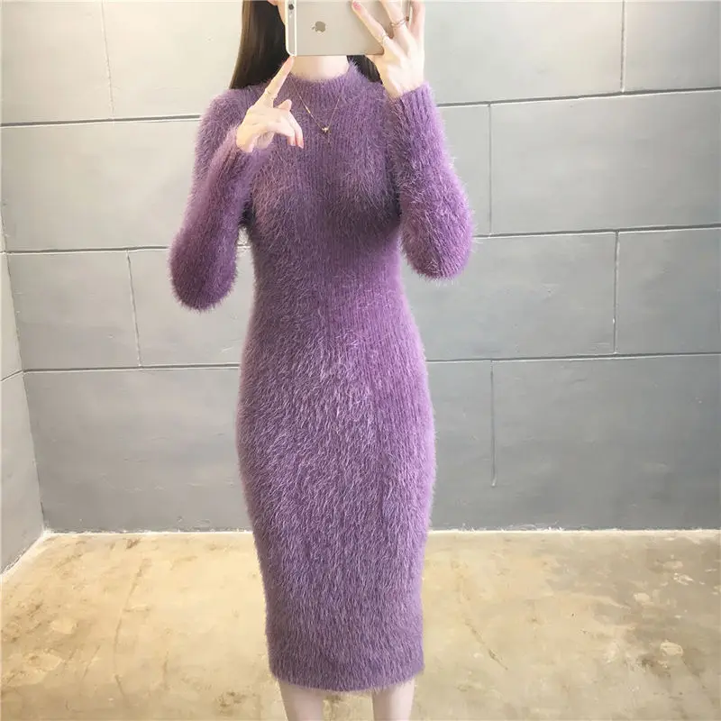 Knitted Sweater Dress Women Autumn Winter New Half High Neck Knee-length Knit Dresses Female H Style Elegant Evening Skirts B12
Knitted Sweater Dress Women Autumn Winter New Half High Neck Knee-length Knit Dresses Female H Style Elegant Evening Skirts B12