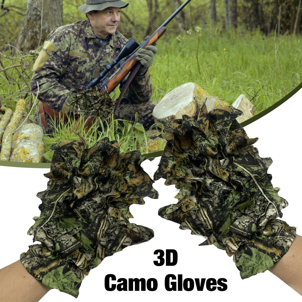 

1 пара камуфляжных перчаток 3D лист для охоты рыбалки CS тактические стрельбы полный палец камуфляжные перчатки унисекс велосипедные варежки