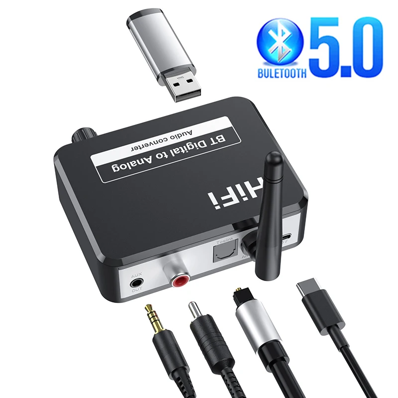 

2023 цифро-аналоговый аудио преобразователь Spdif оптический коаксиальный волоконный сигнал до 3,5 мм 3,5 AUX усилитель декодер Bluetooth 5,0