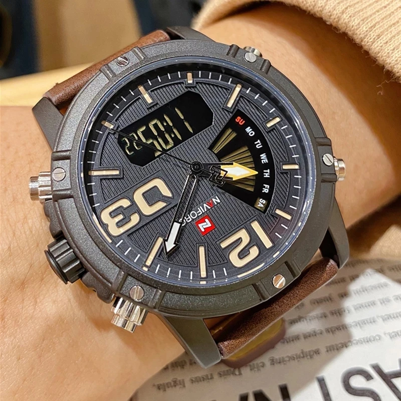 Часы наручные NAVIFORCE Мужские Цифровые, спортивные брендовые Роскошные Аналоговые светодиодные кварцевые армейские в стиле милитари, с кожаным ремешком, с коробкой, 9095
Часы наручные NAVIFORCE Мужские Цифровые, спортивные брендовые Роскошные Аналоговые светодиодные кварцевые армейские в стиле милитари, с кожаным ремешком, с коробкой, 9095