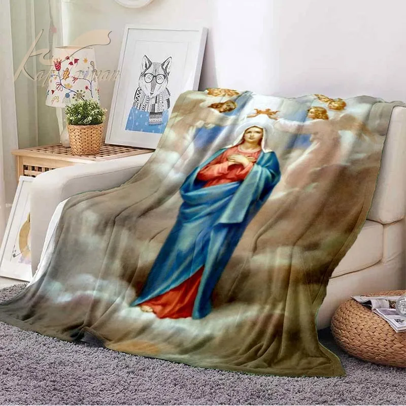 

Вязаное одеяло Дева Мария кристианская католическая, Фланелевое покрывало для нашей леди, мягкое теплое домашнее покрывало, Текстильный де...