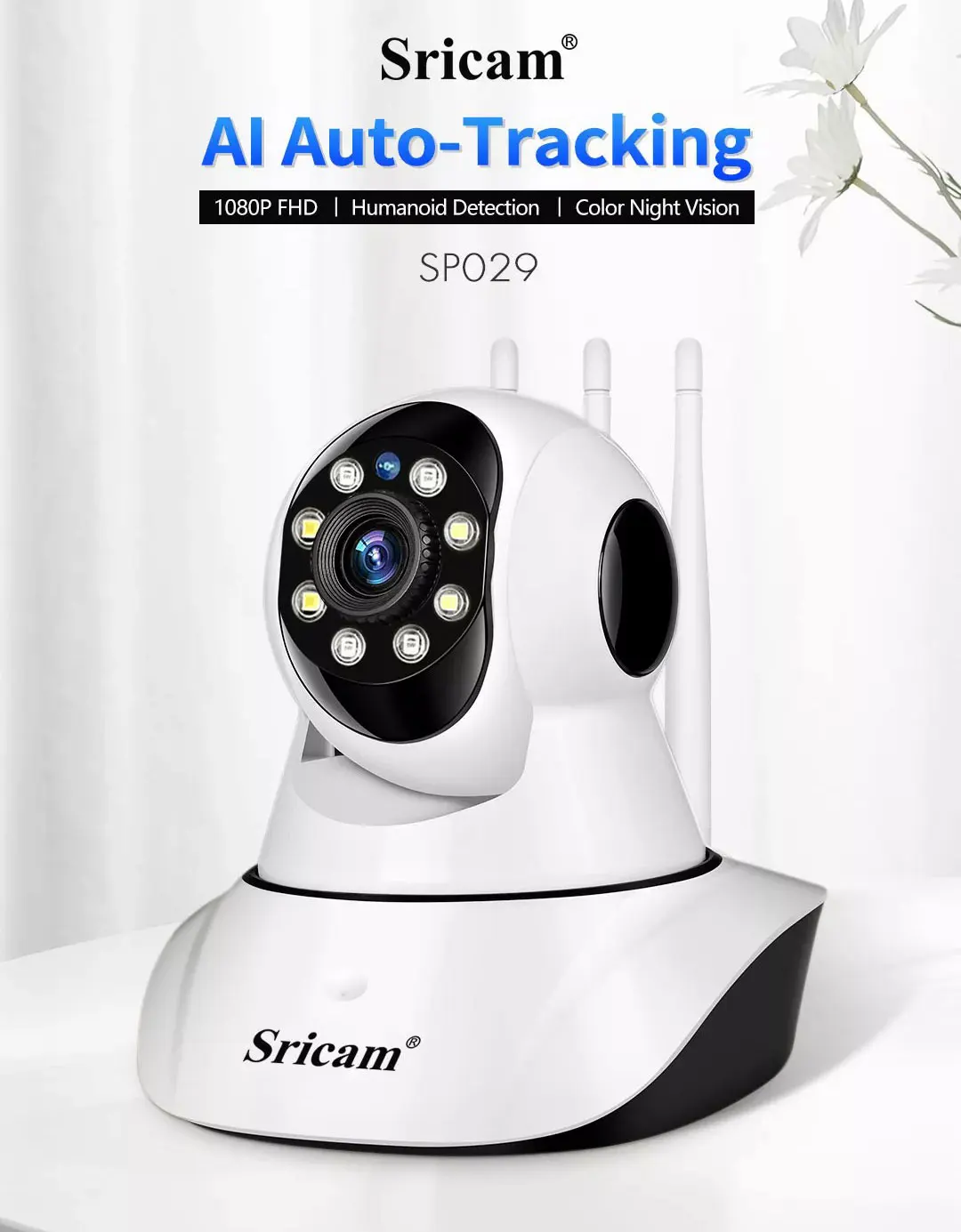 Sricam SP029 FHD 2.0MP Wifi IP Camera Smart Home AI Auto-Tracking CCTV Cam Color Night Vision Humanoid Detection Baby Monitor
Sricam SP029 FHD 2.0MP Wifi IP Camera Smart Home AI Auto-Tracking CCTV Cam Color Night Vision Humanoid Detection Baby Monitor