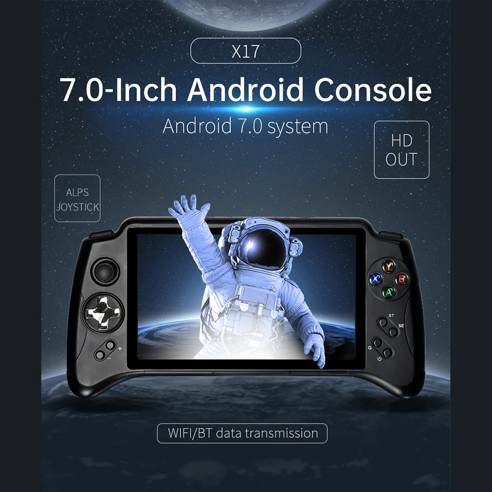 

Handheld Game Console 7-Inches IPS Touch Screen Android 7.0 MTK8163 Quad Core 1.3GHZ 2GB RAM 32GB ROM X17 Retro Gaming Players