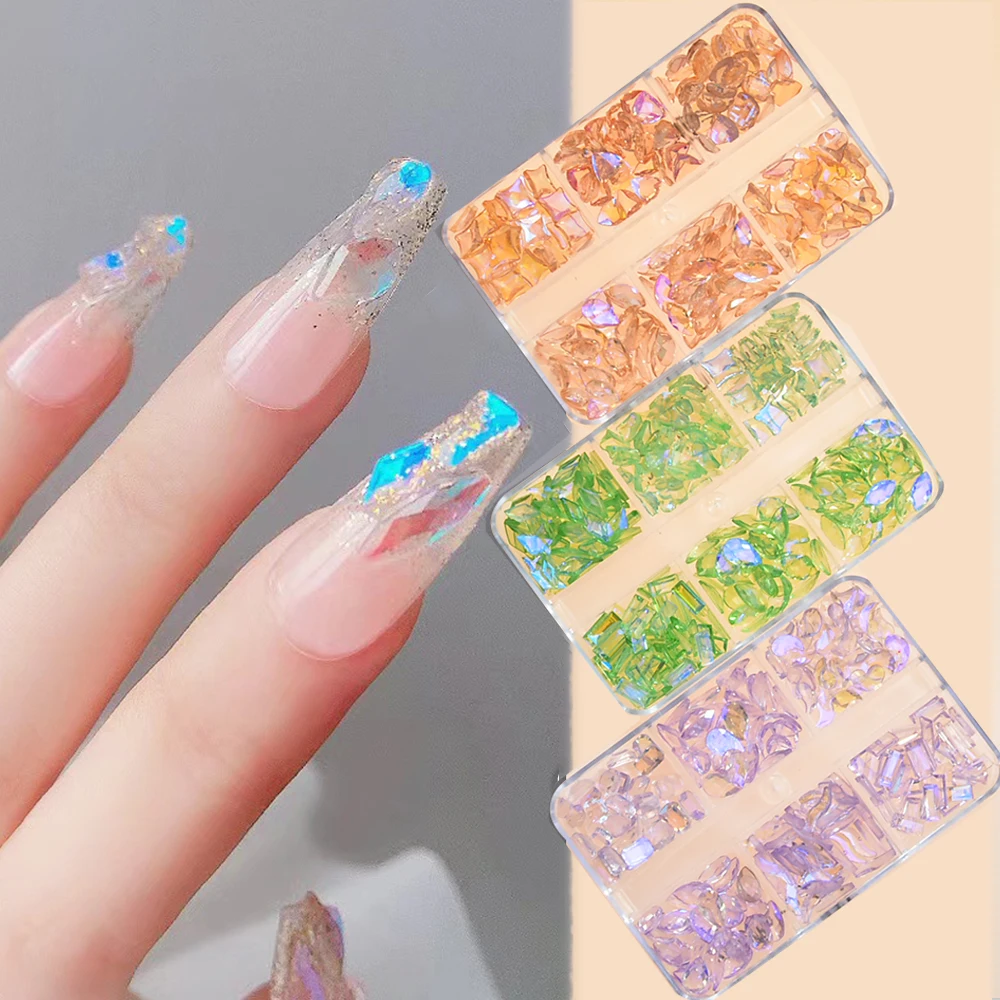 

400Pcs Irregular Aurora Resin AB Crystal Rhinestones Nail Charms 6 Grids Gems Stones 3D Nails Art Rhinestone Nail Decorations