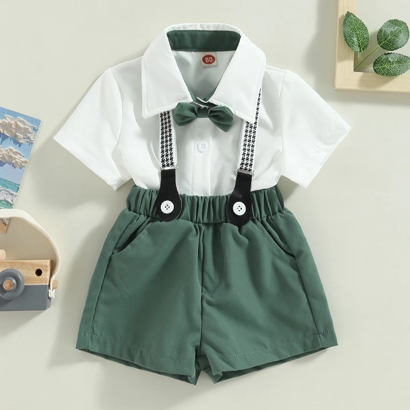 Summer Toddler Kids Clothes Boys Gentleman Outfits Solid Color Short Sleeve Button Up Shirt and Casual Elastic Bib Shorts Set
Summer Toddler Kids Clothes Boys Gentleman Outfits Solid Color Short Sleeve Button Up Shirt and Casual Elastic Bib Shorts Set