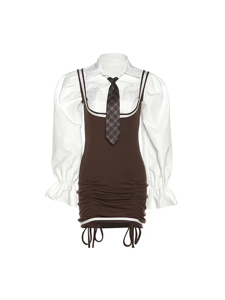 Spring Women New Preppy Style Two Piece Set Lapel Pleated Slim Tie Irregular Shirt+Square Collar Drawstring Tie Up Mini Skirts
Spring Women New Preppy Style Two Piece Set Lapel Pleated Slim Tie Irregular Shirt+Square Collar Drawstring Tie Up Mini Skirts