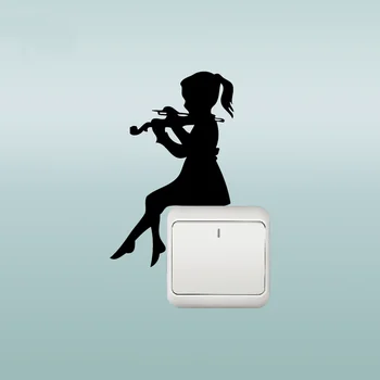 Girl Playing Violin Silhouette Switch Stickers Music Teen Girls Room Decor Wall Decals Removable Vinyl Murals Poster DW13519