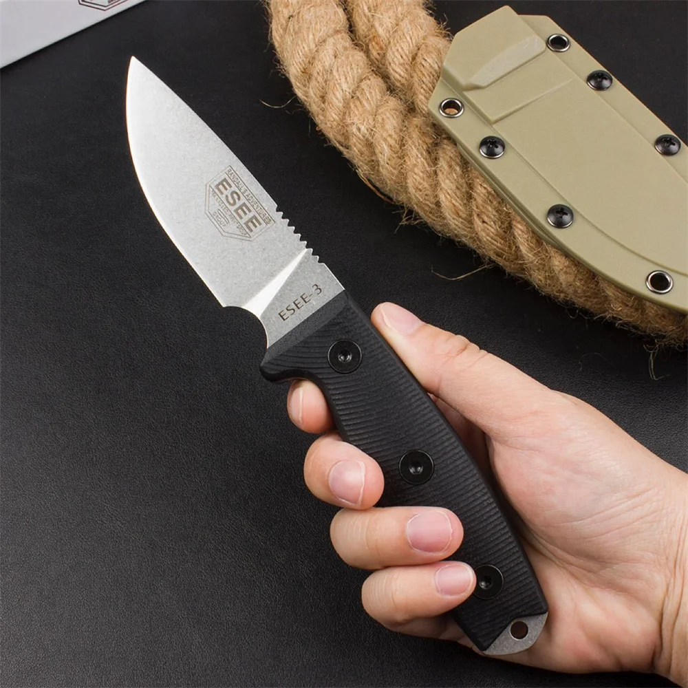 

USA ESEE-3 Rowen Military Straight Knife Stonewashed Blade G10 Handle Wifh Kydex Sheath Outdoors Tactical Hunting Utility Tools