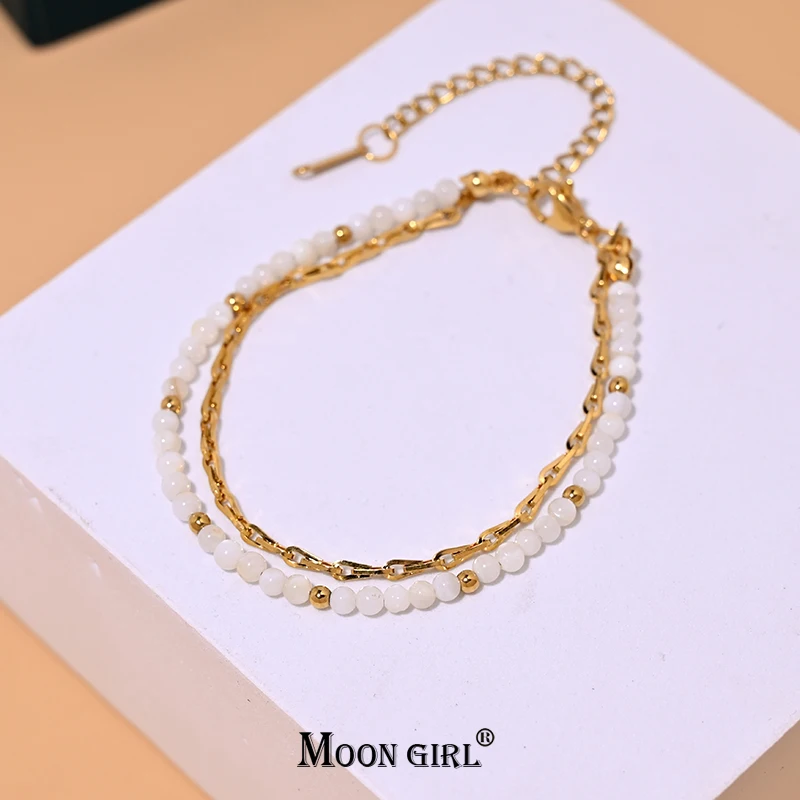 Thin Gold Color Stainless Steel Charm Bracelet Fashion Mother of Pearl Double Layers Wrist Pulseras Femme MOON GIRL Design
Thin Gold Color Stainless Steel Charm Bracelet Fashion Mother of Pearl Double Layers Wrist Pulseras Femme MOON GIRL Design