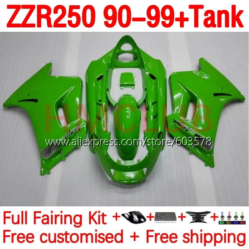 

+Tank Body For KAWASAKI NINJA ZZR250 ZZR-250 90-99 ZZR 250 1990 1999 90 91 92 93 94 95 96 97 98 99 Fairing 200No.180 green stock