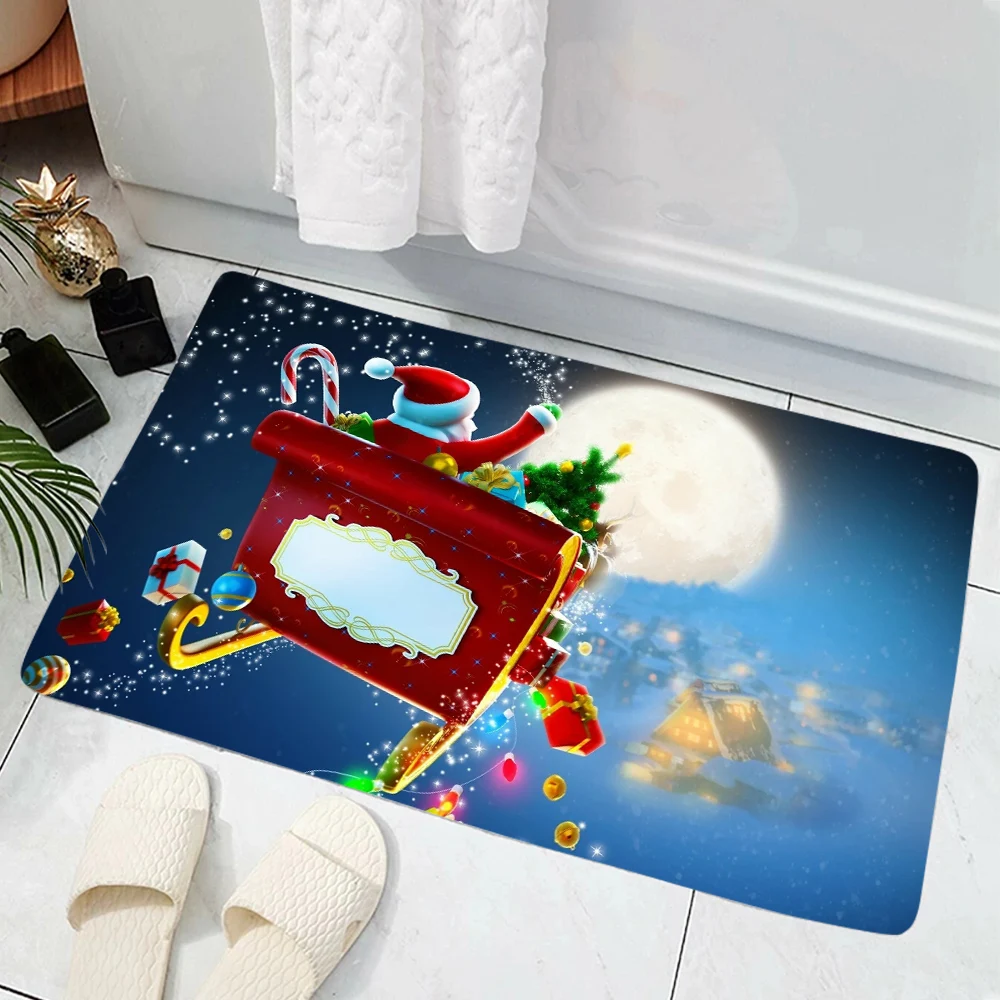 

Merry Christmas Santa Claus Gift Doormats Decor 3D Print Carpet Absorbent Non-slip Door Mat Entrance Bathroom Mat