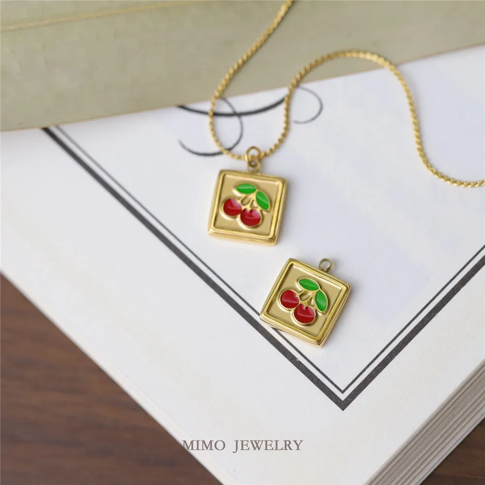 Color titanium steel 18K gold drop oil lovely square cherry pendant necklace DIY accessory
Color titanium steel 18K gold drop oil lovely square cherry pendant necklace DIY accessory