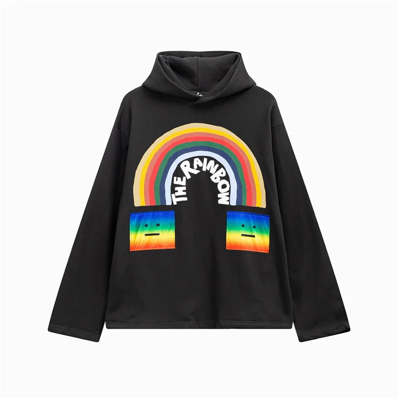 

Acne Studios Winter New Rainbow Smiley Face Sweater Plush Thickened Loose Hooded for Men and Women
