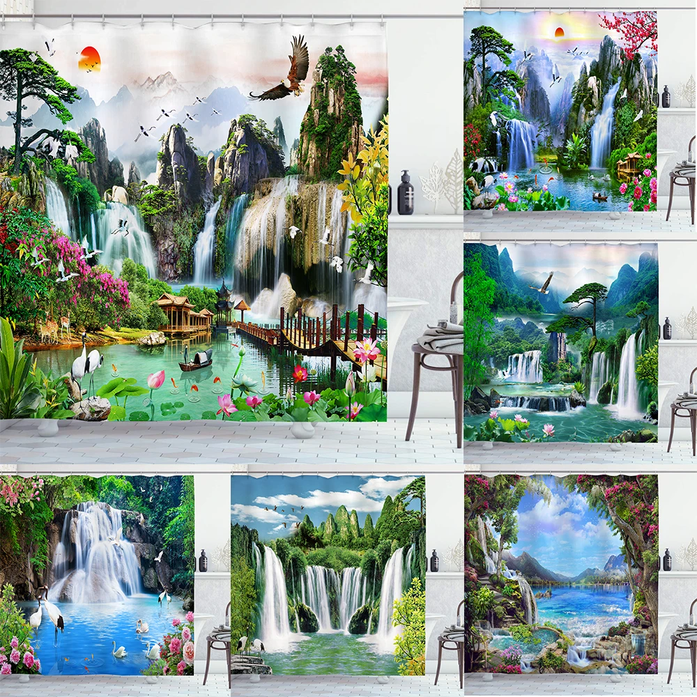 Mountain Waterfall Shower Curtain Lake Pool Crane Flower Bird Nature Landscape Scenery Bathroom Decor Bath Curtains with Hooks
Mountain Waterfall Shower Curtain Lake Pool Crane Flower Bird Nature Landscape Scenery Bathroom Decor Bath Curtains with Hooks