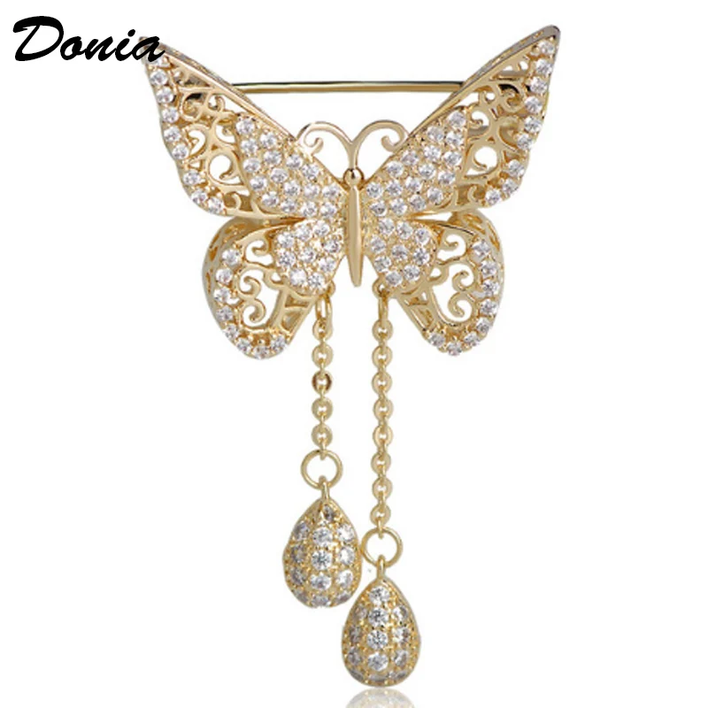 

Donia Jewelry Fashion Titanium Micro-Inlaid AAA Zircon Hollow Butterfly Brooch Luxury Fringed Insect Pin