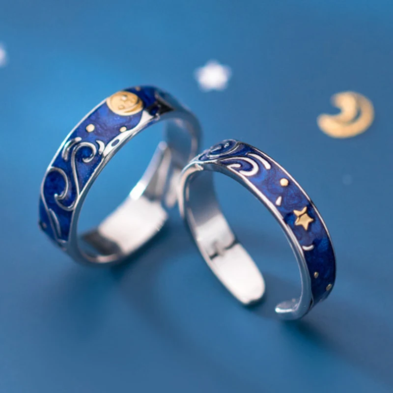 2pcs Van Gogh Starry Sky Couple Rings Creative Night Star Moon Open Ring for Women Men Lovers wedding Finger Sliver Ring Jewelry
2pcs Van Gogh Starry Sky Couple Rings Creative Night Star Moon Open Ring for Women Men Lovers wedding Finger Sliver Ring Jewelry