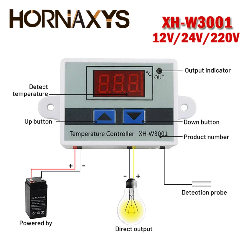 

12V/ 24V/ 110V /220V W3001 Digital LED Temperature Controller 10A Thermostat Control Switch Probe XH-W3001