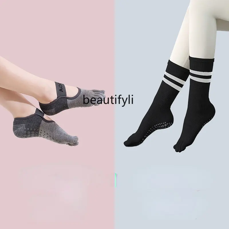 

Pilates Socks Non-Slip Socks Toe Socks Mid-Calf Length Yoga Socks Women's Breathable Thin Summer plus Size Fitness Athletic