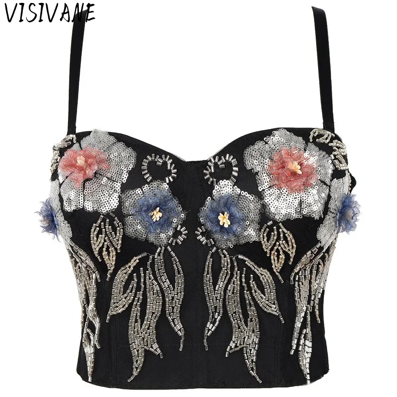 

Visivane Stage Party Performance Costume Show Beading Show New Hot Y2k Tops Women Clothing Summer Clothes Sexy Fashion Club