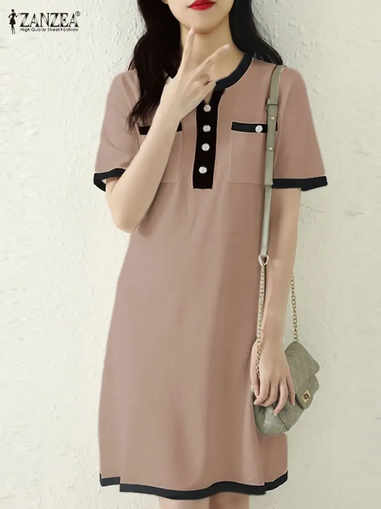 Платье ZANZEA с коротким рукавом и V-образным вырезом, летнее элегантное однотонное платье до колен, модный винтажный офисный сарафан 2023
Платье ZANZEA с коротким рукавом и V-образным вырезом, летнее элегантное однотонное платье до колен, модный винтажный офисный сарафан 2023